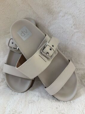 DV by Dolce Vita Neutral Cream Double-Strap Slide with Silver Buckle